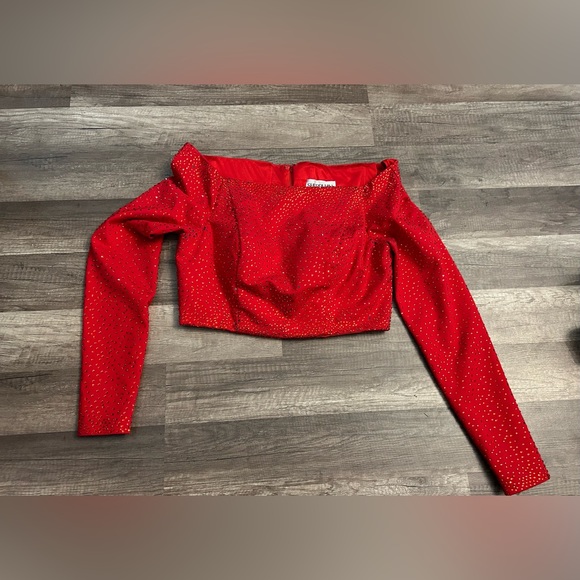 Sherri Hill red satin top with red rhinestones size 8 - Picture 2 of 5